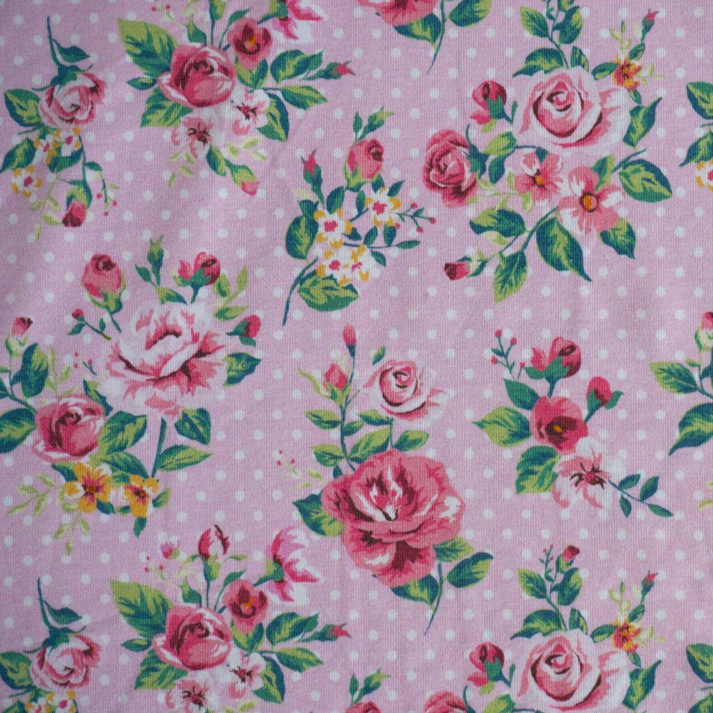 Baumwolljersey Rosenzweige Pünktchen rosa – FVJ